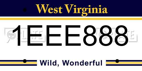 1EEE888 West Virginia License Plate