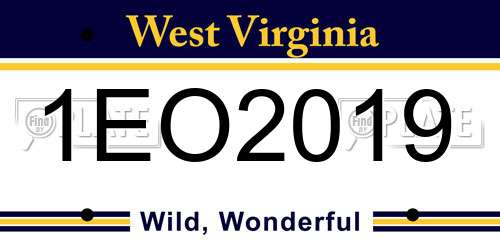 1EO2019 West Virginia License Plate