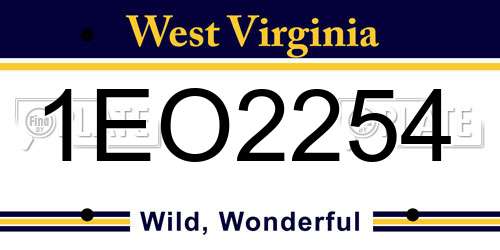 1EO2254 West Virginia License Plate
