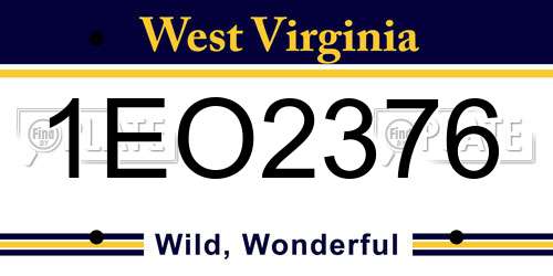 1EO2376 West Virginia License Plate