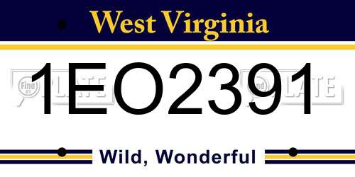1EO2391 West Virginia License Plate