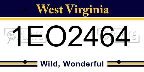 1EO2464 West Virginia License Plate