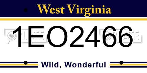 1EO2466 West Virginia License Plate
