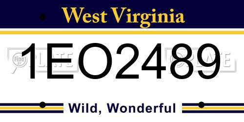 1EO2489 West Virginia License Plate