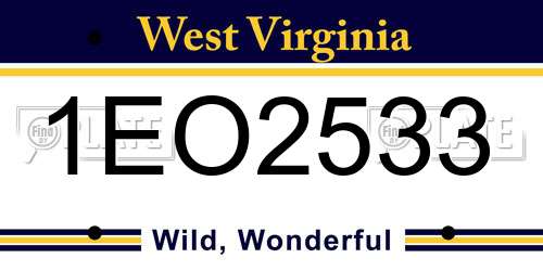 1EO2533 West Virginia License Plate