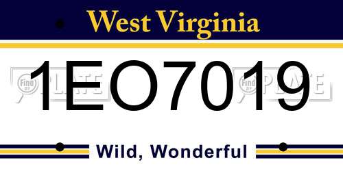 1EO7019 West Virginia License Plate