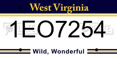 1EO7254 West Virginia License Plate