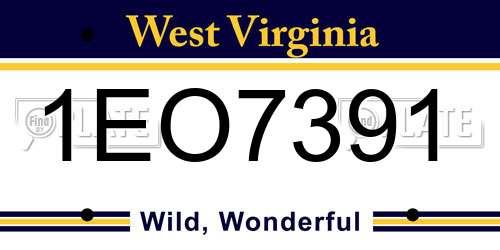 1EO7391 West Virginia License Plate