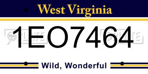 1EO7464 West Virginia License Plate