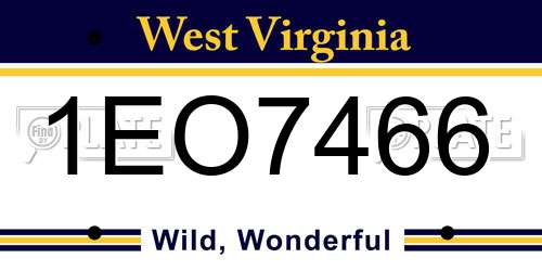 1EO7466 West Virginia License Plate