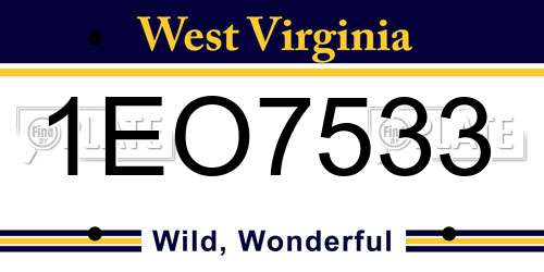 1EO7533 West Virginia License Plate
