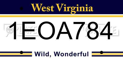 1EOA784 West Virginia License Plate