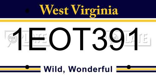1EOT391 West Virginia License Plate