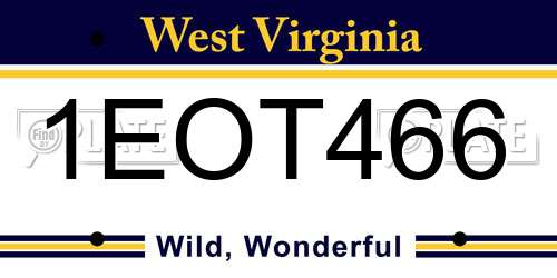 1EOT466 West Virginia License Plate