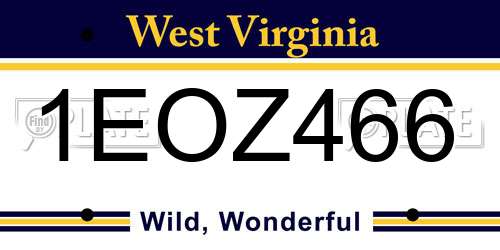 1EOZ466 West Virginia License Plate