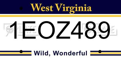 1EOZ489 West Virginia License Plate