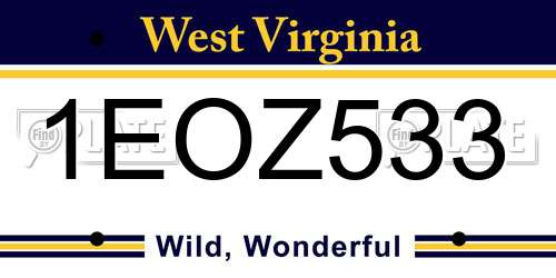 1EOZ533 West Virginia License Plate
