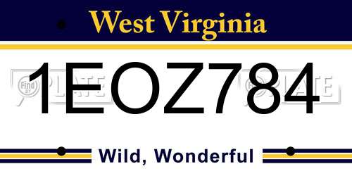 1EOZ784 West Virginia License Plate