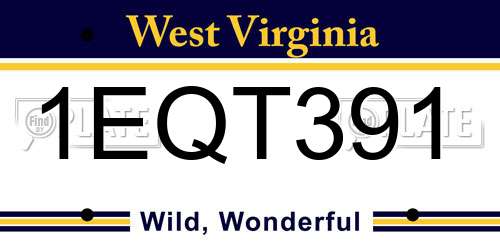 1EQT391 West Virginia License Plate