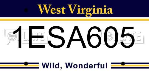 1ESA605 West Virginia License Plate