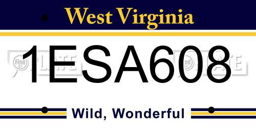 1ESA608 West Virginia License Plate