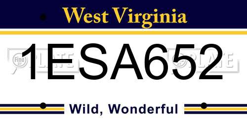 1ESA652 West Virginia License Plate