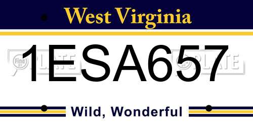 1ESA657 West Virginia License Plate