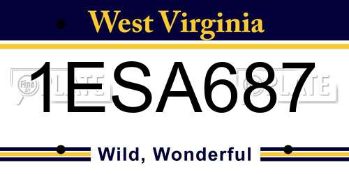 1ESA687 West Virginia License Plate