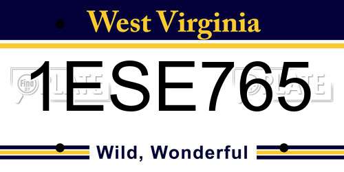 1ESE765 West Virginia License Plate