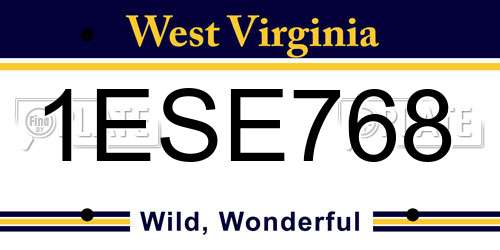 1ESE768 West Virginia License Plate
