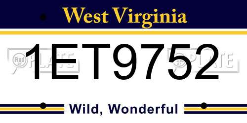 1ET9752 West Virginia License Plate