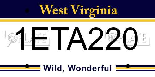 1ETA220 West Virginia License Plate