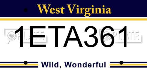 1ETA361 West Virginia License Plate