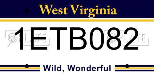 1ETB082 West Virginia License Plate