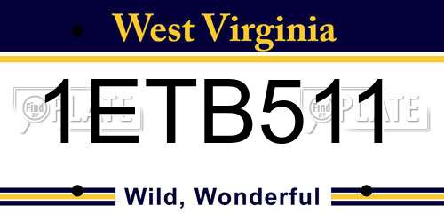 1ETB511 West Virginia License Plate