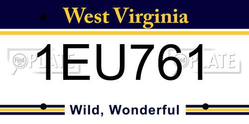 1EU761 West Virginia License Plate