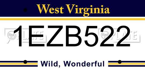 1EZB522 West Virginia License Plate
