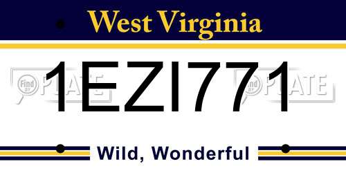 1EZI771 West Virginia License Plate