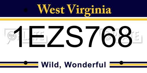 1EZS768 West Virginia License Plate