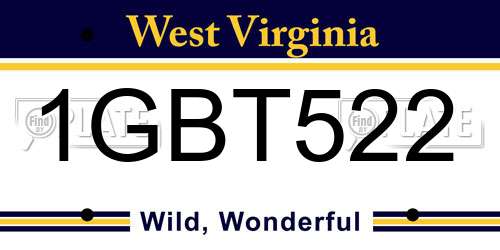 1GBT522 West Virginia License Plate