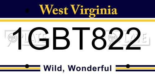 1GBT822 West Virginia License Plate