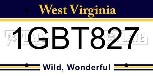 1GBT827 West Virginia License Plate