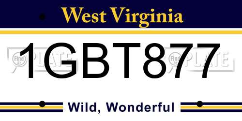1GBT877 West Virginia License Plate