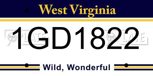 1GD1822 West Virginia License Plate