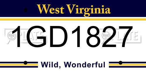 1GD1827 West Virginia License Plate