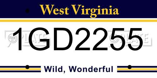 1GD2255 West Virginia License Plate