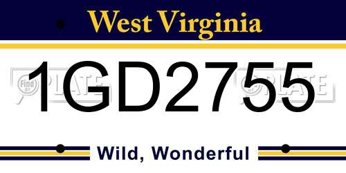 1GD2755 West Virginia License Plate
