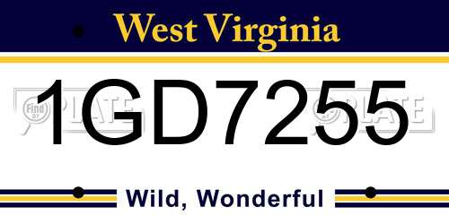1GD7255 West Virginia License Plate
