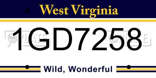 1GD7258 West Virginia License Plate