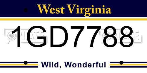 1GD7788 West Virginia License Plate